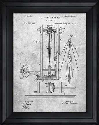 Framed Windmill Patent - Slate Print