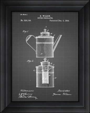 Framed Coffee Percolator Patent - Black Grid Print