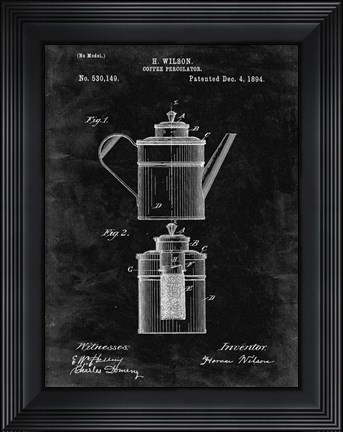 Framed Coffee Percolator Patent - Black Grunge Print