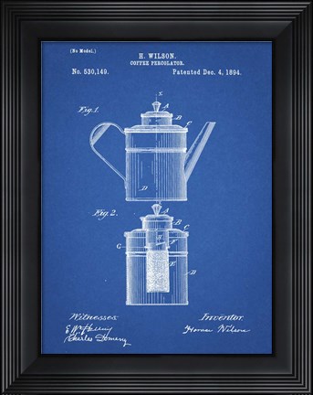 Framed Coffee Percolator Patent - Blueprint Print