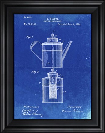 Framed Coffee Percolator Patent - Faded Blueprint Print