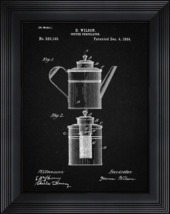 Framed Coffee Percolator Patent - Vintage Black Print
