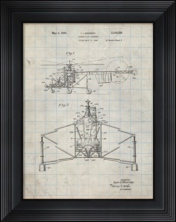Framed Direct-Lift Aircraft Patent - Antique Grid Parchment Print