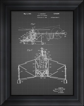 Framed Direct-Lift Aircraft Patent - Black Grid Print