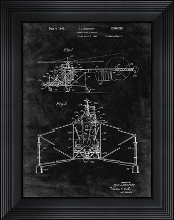 Framed Direct-Lift Aircraft Patent - Black Grunge Print