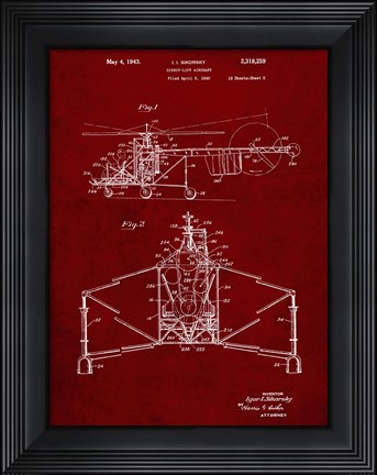 Framed Direct-Lift Aircraft Patent - Burgundy Print