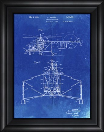 Framed Direct-Lift Aircraft Patent - Faded Blueprint Print