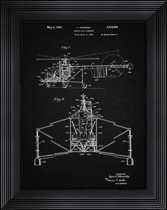 Framed Direct-Lift Aircraft Patent - Vintage Black Print