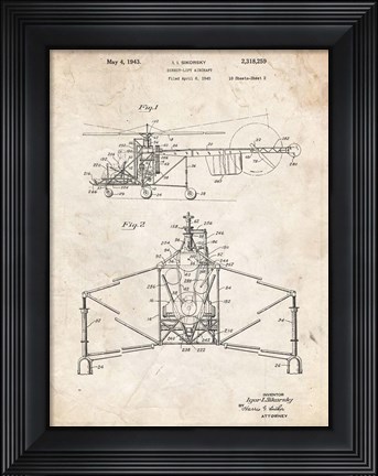 Framed Direct-Lift Aircraft Patent - Vintage Parchment Print