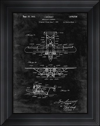 Framed Amphibian Aircraft Patent - Black Grunge Print