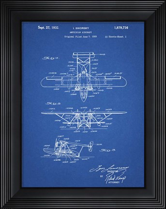 Framed Amphibian Aircraft Patent - Blueprint Print