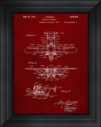 Framed Amphibian Aircraft Patent - Burgundy Print