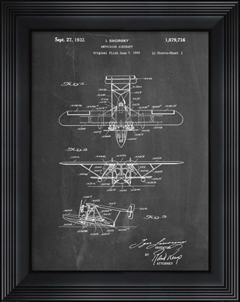 Framed Amphibian Aircraft Patent - Chalkboard Print