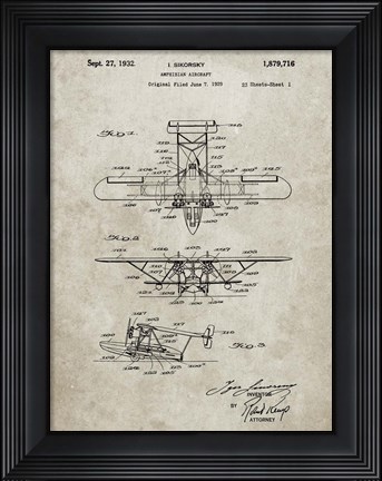 Framed Amphibian Aircraft Patent - Sandstone Print
