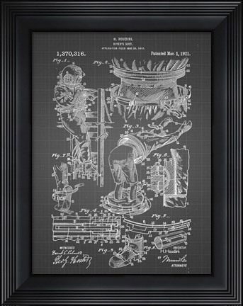 Framed Diver&#39;s Suit Patent - Black Grid Print