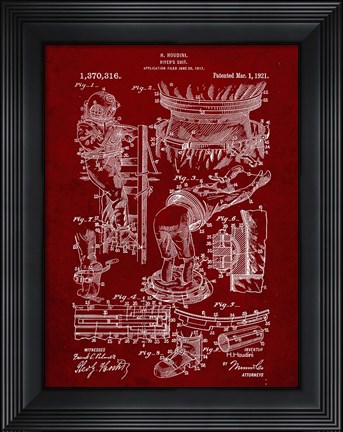 Framed Diver&#39;s Suit Patent - Burgundy Print