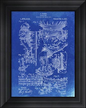 Framed Diver&#39;s Suit Patent - Faded Blueprint Print