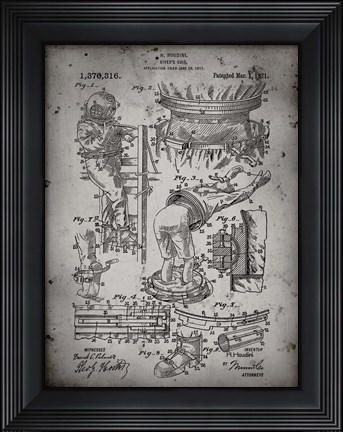 Framed Diver&#39;s Suit Patent - Faded Grey Print