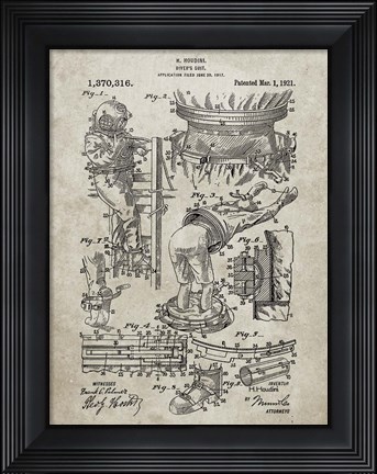 Framed Diver&#39;s Suit Patent - Sandstone Print