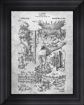 Framed Diver&#39;s Suit Patent - Slate Print