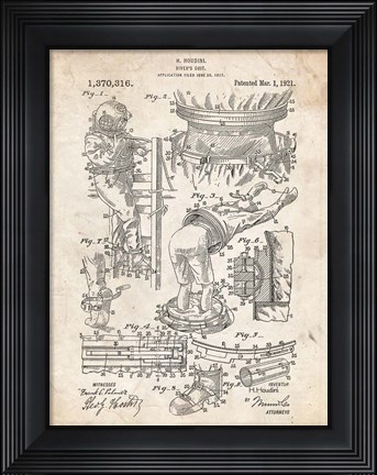 Framed Diver&#39;s Suit Patent - Vintage Parchment Print