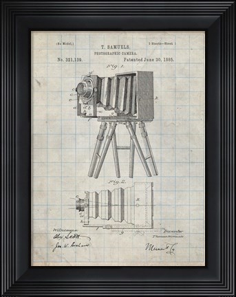 Framed Photographic Camera Patent - Antique Grid Parchment Print