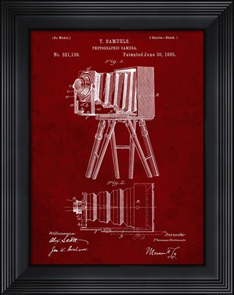 Framed Photographic Camera Patent - Burgundy Print