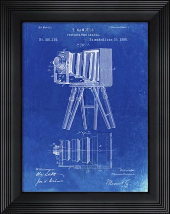 Framed Photographic Camera Patent - Faded Blueprint Print