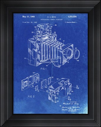 Framed Photographic Camera Accessory Patent - Faded Blueprint Print