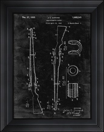 Framed Semi-Automatic Rifle Patent - Black Grunge Print