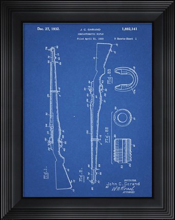 Framed Semi-Automatic Rifle Patent - Blueprint Print