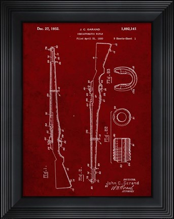 Framed Semi-Automatic Rifle Patent - Burgundy Print