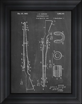 Framed Semi-Automatic Rifle Patent - Chalkboard Print