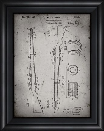 Framed Semi-Automatic Rifle Patent - Faded Grey Print