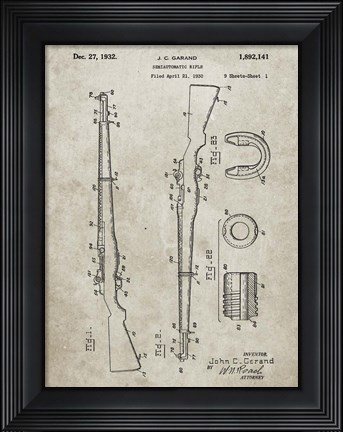 Framed Semi-Automatic Rifle Patent - Sandstone Print