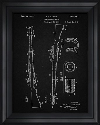 Framed Semi-Automatic Rifle Patent - Vintage Black Print