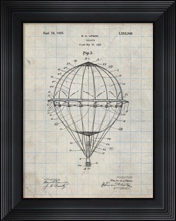 Framed Balloon Patent - Antique Grid Parchment Print