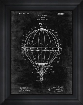 Framed Balloon Patent - Black Grunge Print