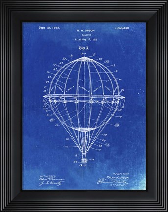 Framed Balloon Patent - Faded Blueprint Print