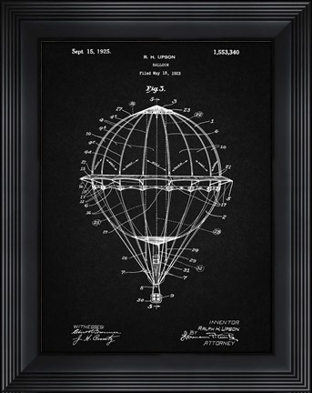 Framed Balloon Patent - Vintage Black Print