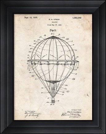 Framed Balloon Patent - Vintage Parchment Print