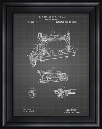 Framed Sewing Machine Patent - Black Grid Print