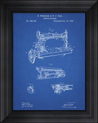 Framed Sewing Machine Patent - Blueprint Print