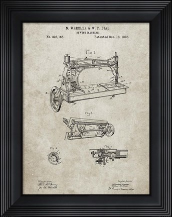Framed Sewing Machine Patent - Sandstone Print