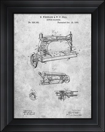 Framed Sewing Machine Patent - Slate Print