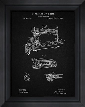 Framed Sewing Machine Patent - Vintage Black Print
