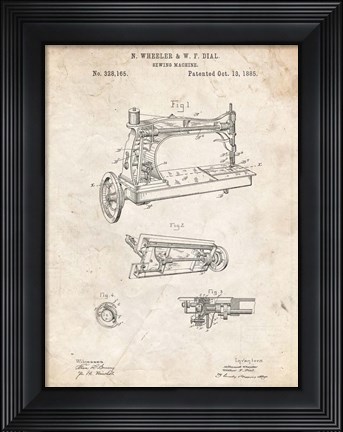 Framed Sewing Machine Patent - Vintage Parchment Print
