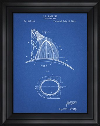 Framed Fireman&#39;s Hat Patent - Blueprint Print