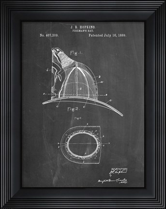 Framed Fireman&#39;s Hat Patent - Chalkboard Print