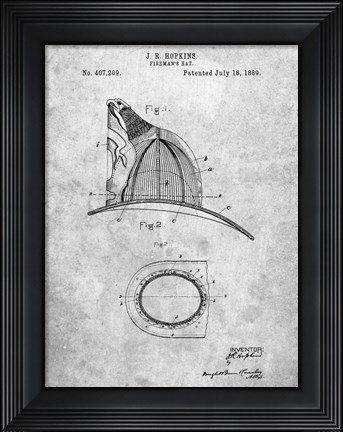 Framed Fireman&#39;s Hat Patent - Slate Print